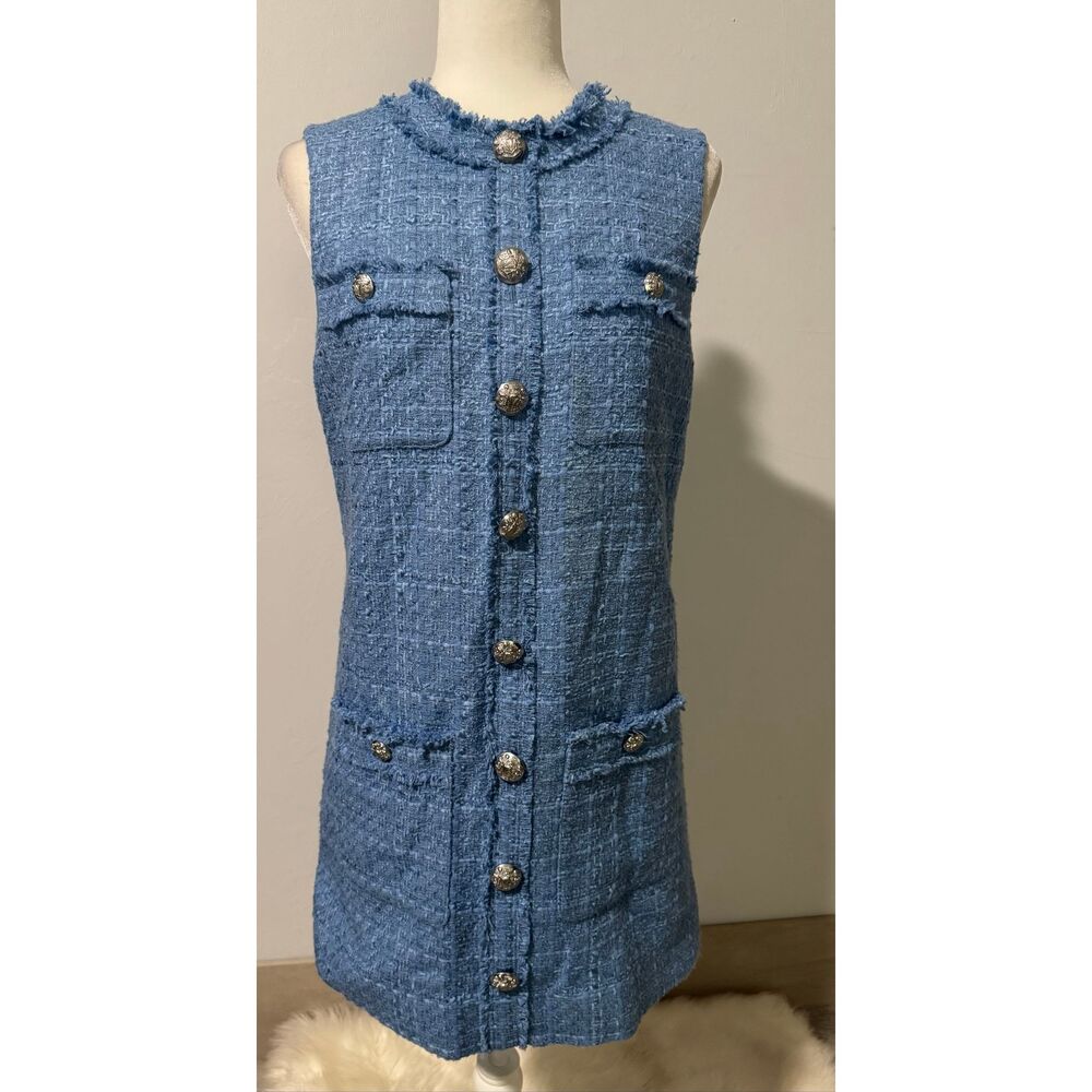 Veranica Beard Laurel Tweed mini shift dress sky blue 2 - Picture 2 of 16